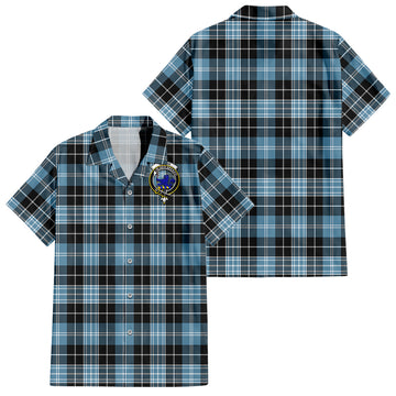 Clark (Lion) Ancient Tartan Short Sleeve Button Down Shirt with Family Crest