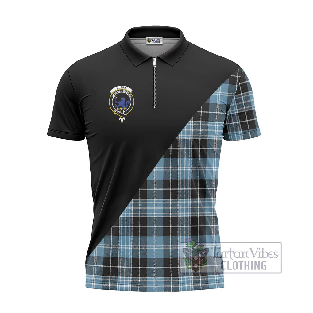 Clark (Lion) Ancient Tartan Zipper Polo Shirt with Family Crest and Military Logo Style - Tartanvibesclothing Shop