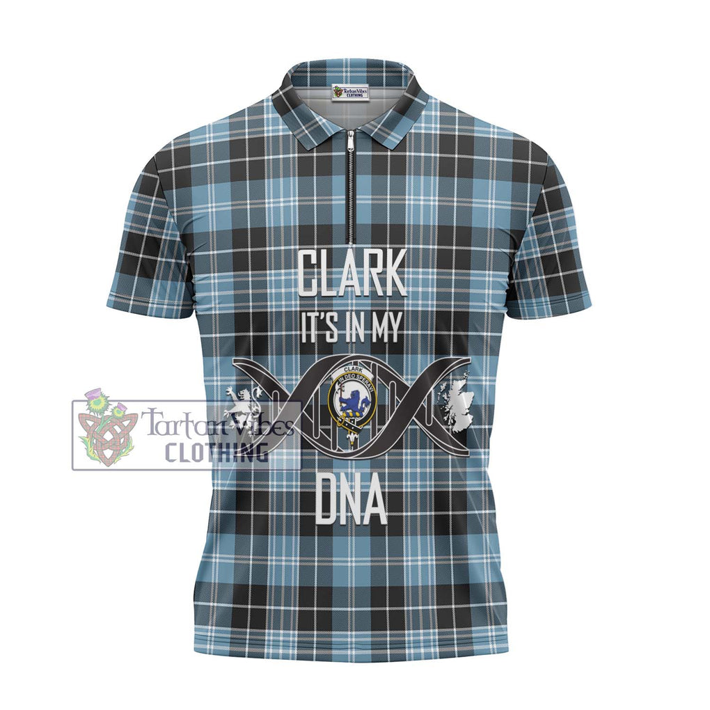 Clark (Lion) Ancient Tartan Zipper Polo Shirt with Family Crest DNA In Me Style - Tartanvibesclothing Shop