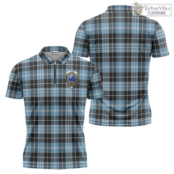 Clark (Lion) Ancient Tartan Zipper Polo Shirt with Family Crest