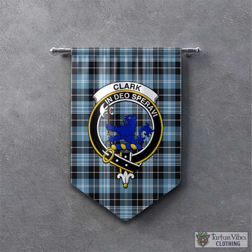 Clark (Lion) Ancient Tartan Gonfalon, Tartan Banner with Family Crest