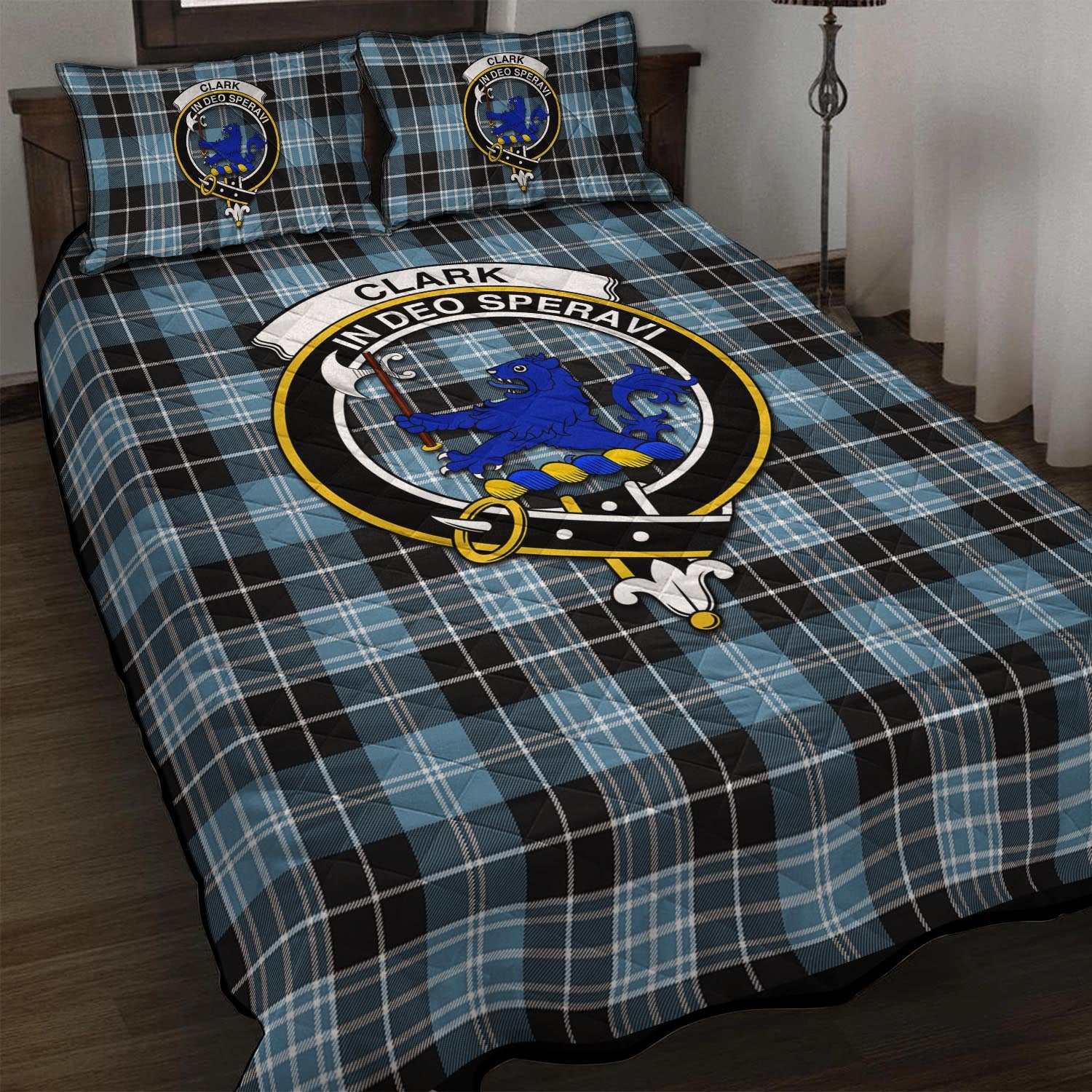 Clark (Lion) Ancient Tartan Quilt Bed Set with Family Crest - Tartan Vibes Clothing