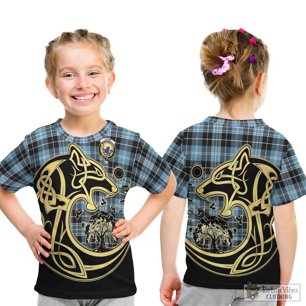 Clark (Lion) Ancient Tartan Kid T-Shirt with Family Crest Celtic Wolf Style - Tartan Vibes Clothing