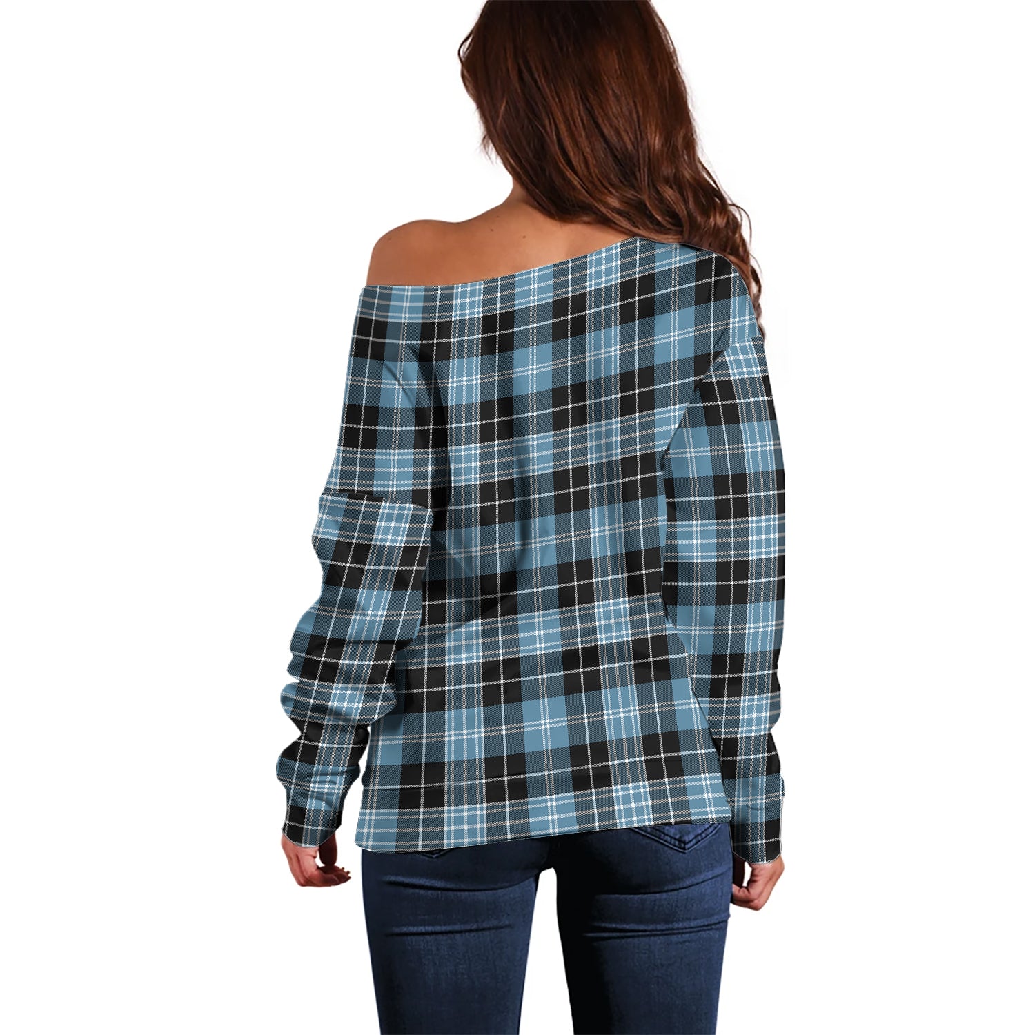 Clark (Lion) Ancient Tartan Off Shoulder Women Sweater with Family Crest - Tartanvibesclothing