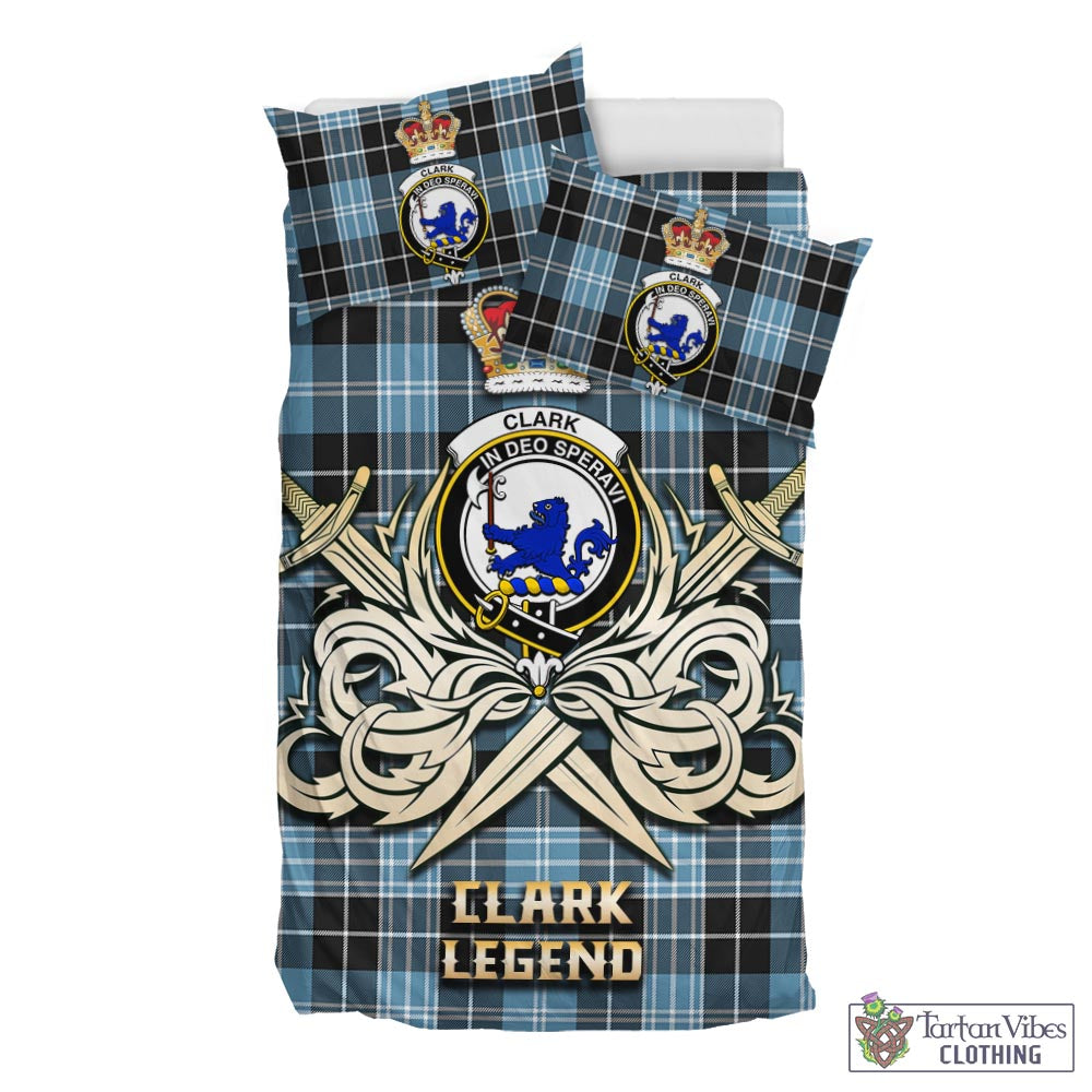 Tartan Vibes Clothing Clark (Lion) Ancient Tartan Bedding Set with Clan Crest and the Golden Sword of Courageous Legacy