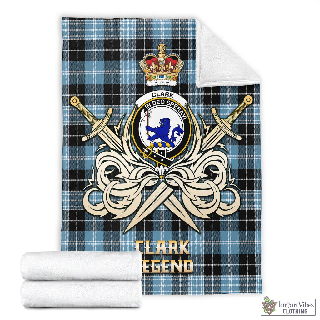 Tartan Vibes Clothing Clark (Lion) Ancient Tartan Blanket with Clan Crest and the Golden Sword of Courageous Legacy