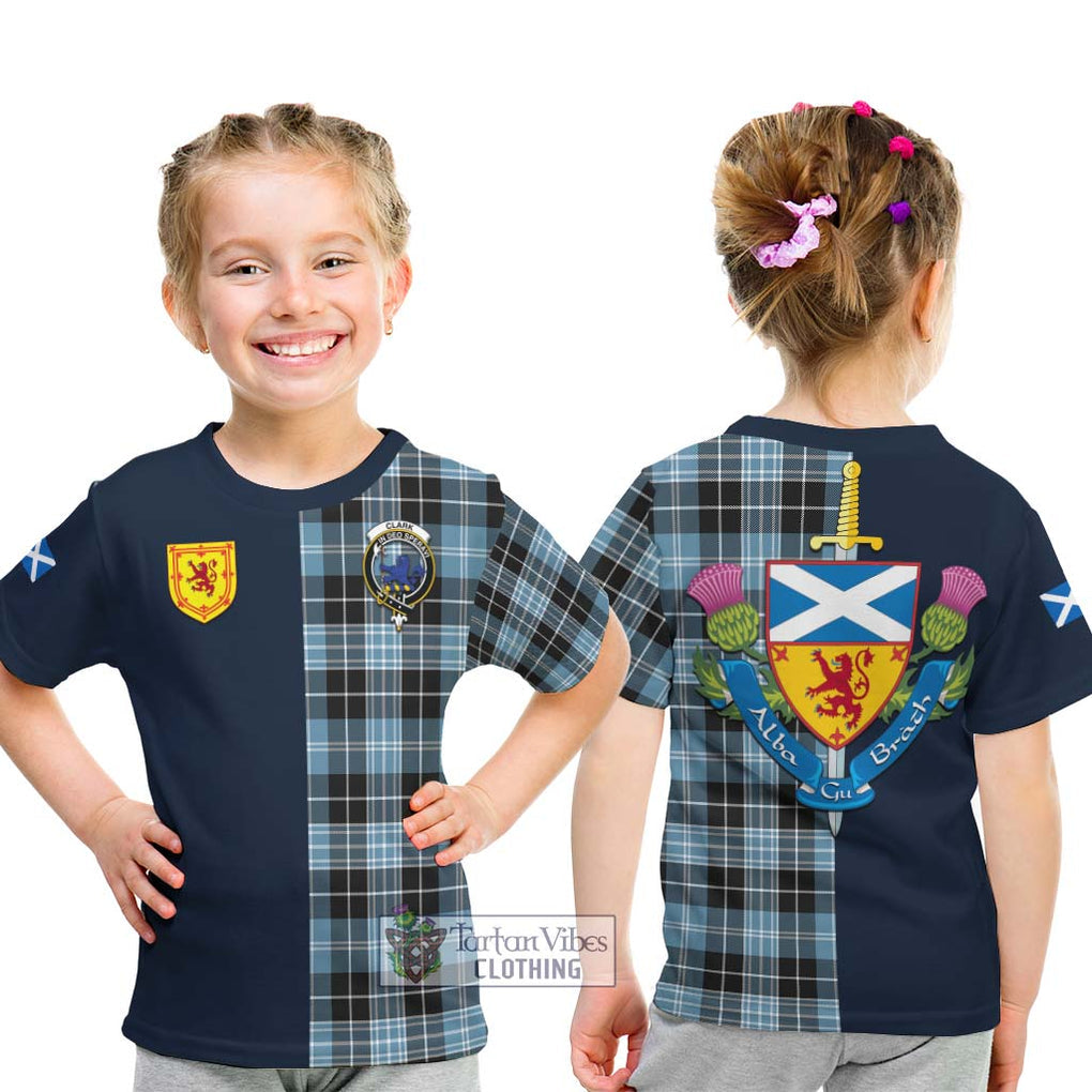 Tartan Vibes Clothing Clark (Lion) Ancient Tartan Kid T-Shirt with Scottish Lion Royal Arm Half Style