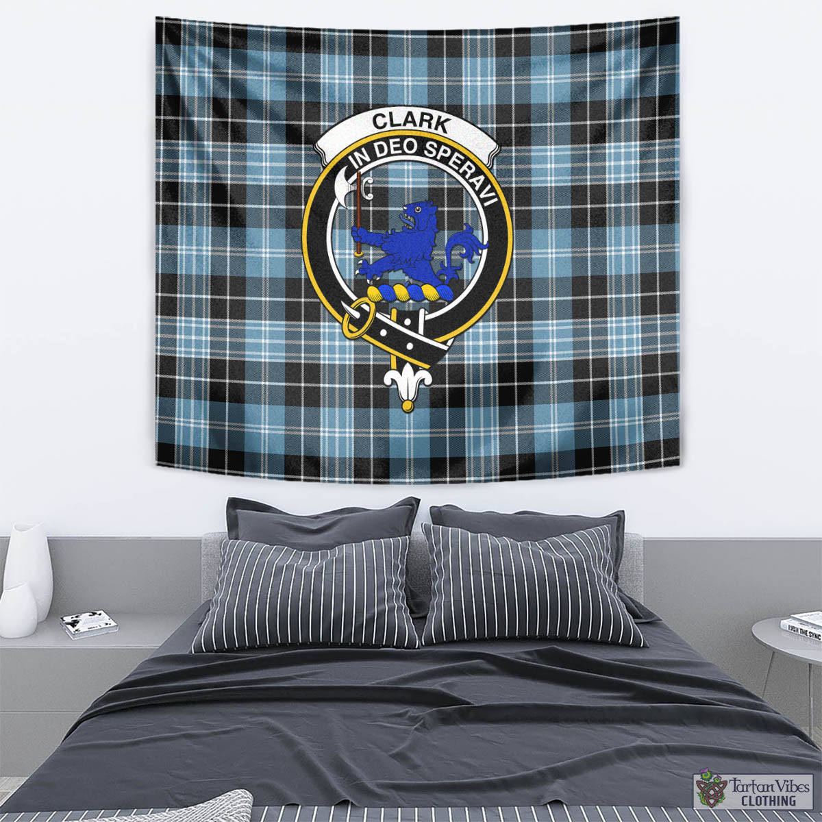 Tartan Vibes Clothing Clark (Lion) Ancient Tartan Tapestry Wall Hanging and Home Decor for Room with Family Crest