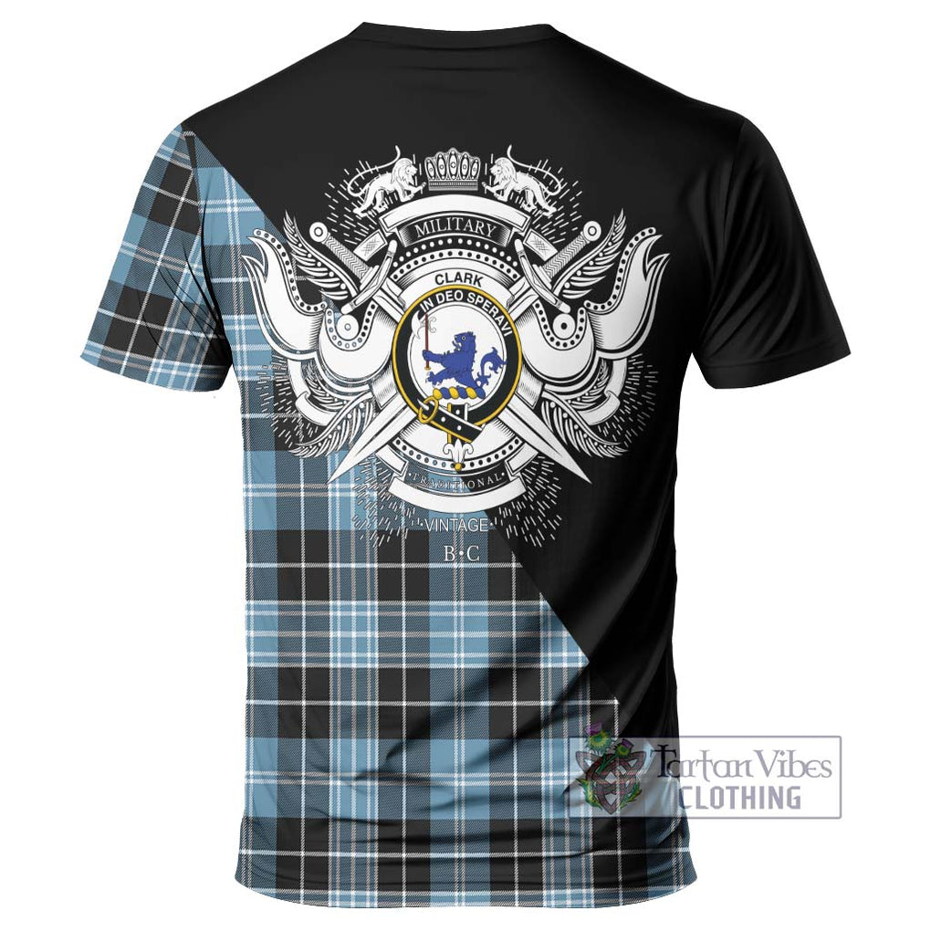 Clark (Lion) Ancient Tartan T-Shirt with Family Crest and Military Logo Style - Tartanvibesclothing Shop