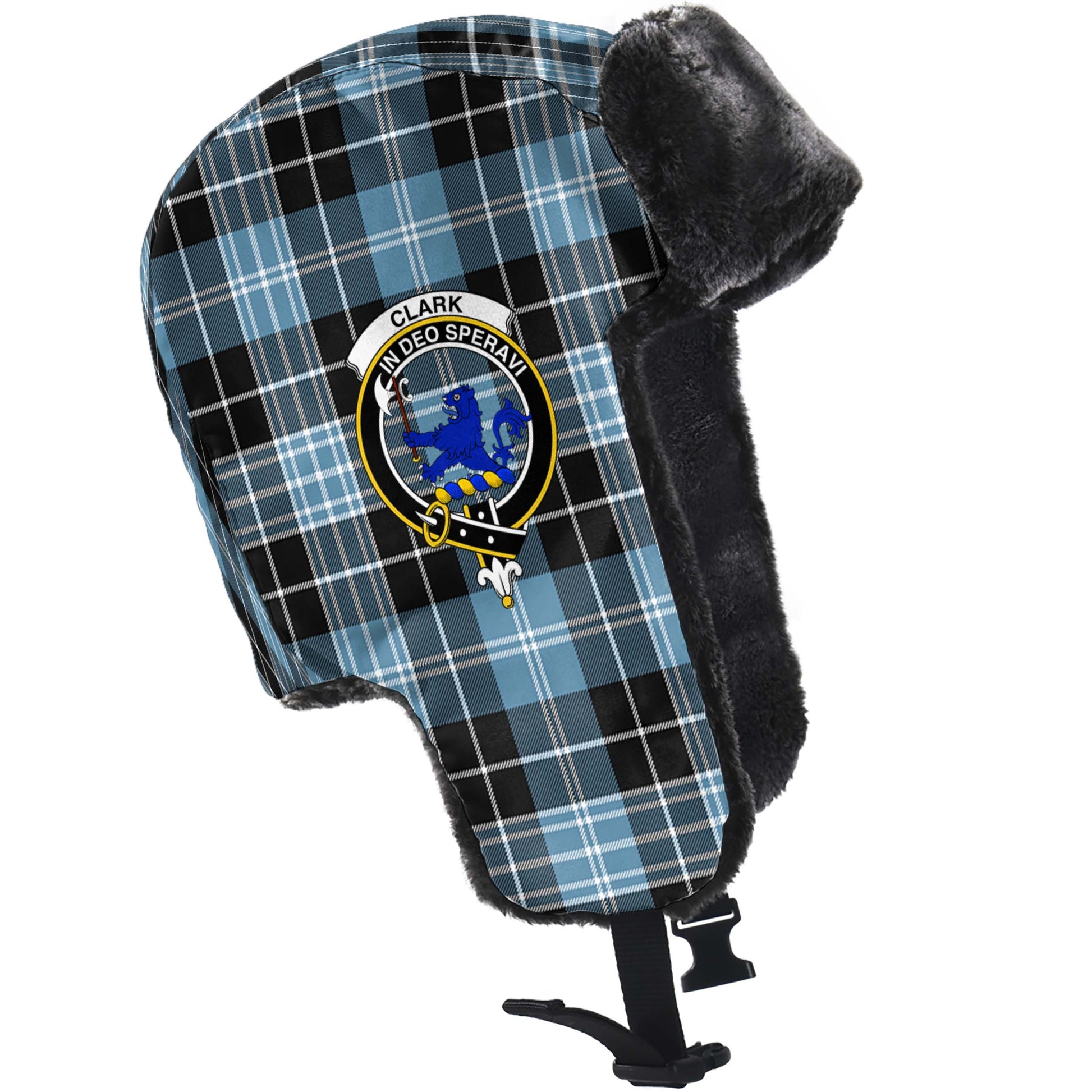 Clark (Lion) Ancient Tartan Winter Trapper Hat with Family Crest - Tartanvibesclothing