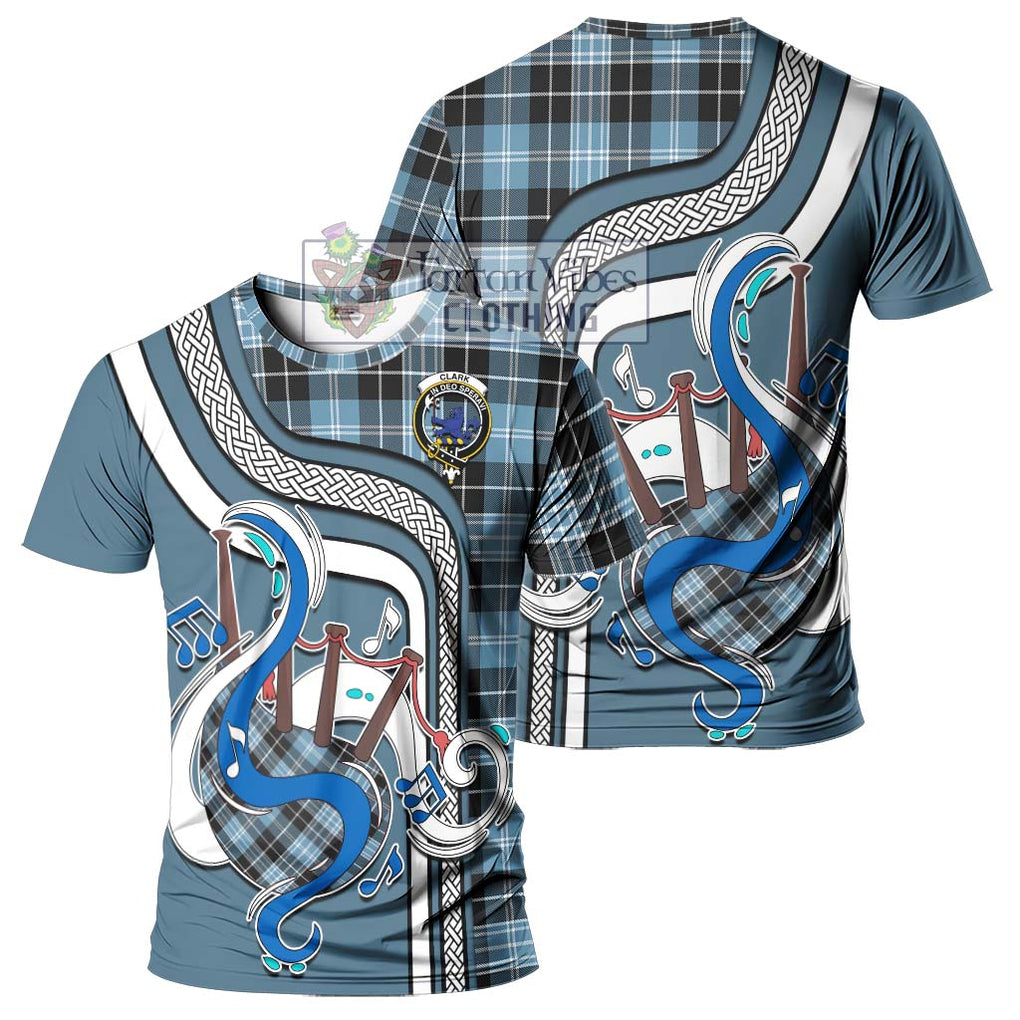 Clark (Lion) Ancient Tartan T-Shirt with Epic Bagpipe Style - Tartanvibesclothing Shop