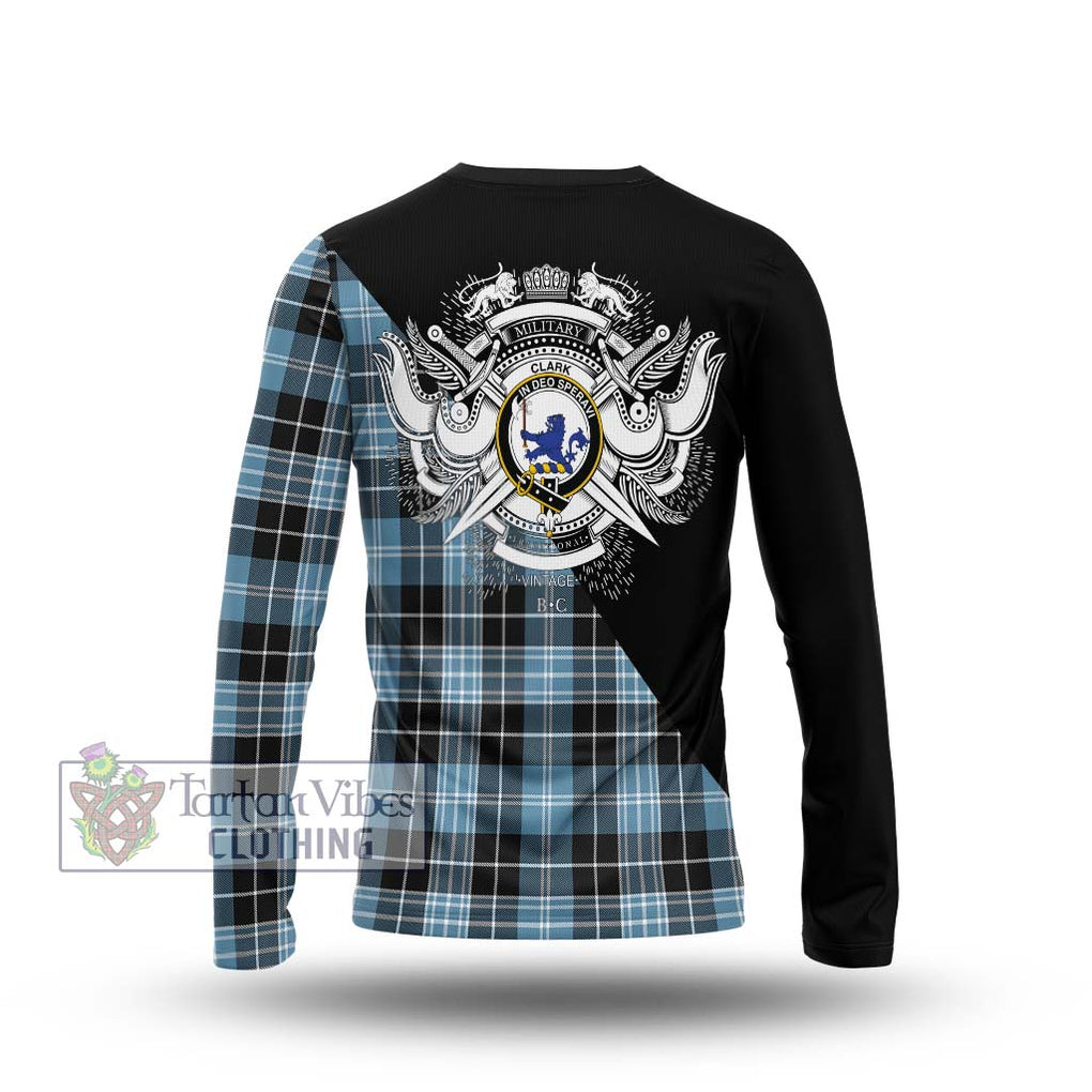 Clark (Lion) Ancient Tartan Long Sleeve T-Shirt with Family Crest and Military Logo Style - Tartanvibesclothing Shop