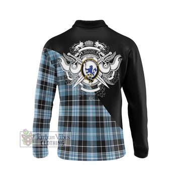 Clark (Lion) Ancient Tartan Long Sleeve Polo Shirt with Family Crest and Military Logo Style