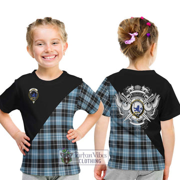 Clark (Lion) Ancient Tartan Kid T-Shirt with Family Crest and Military Logo Style