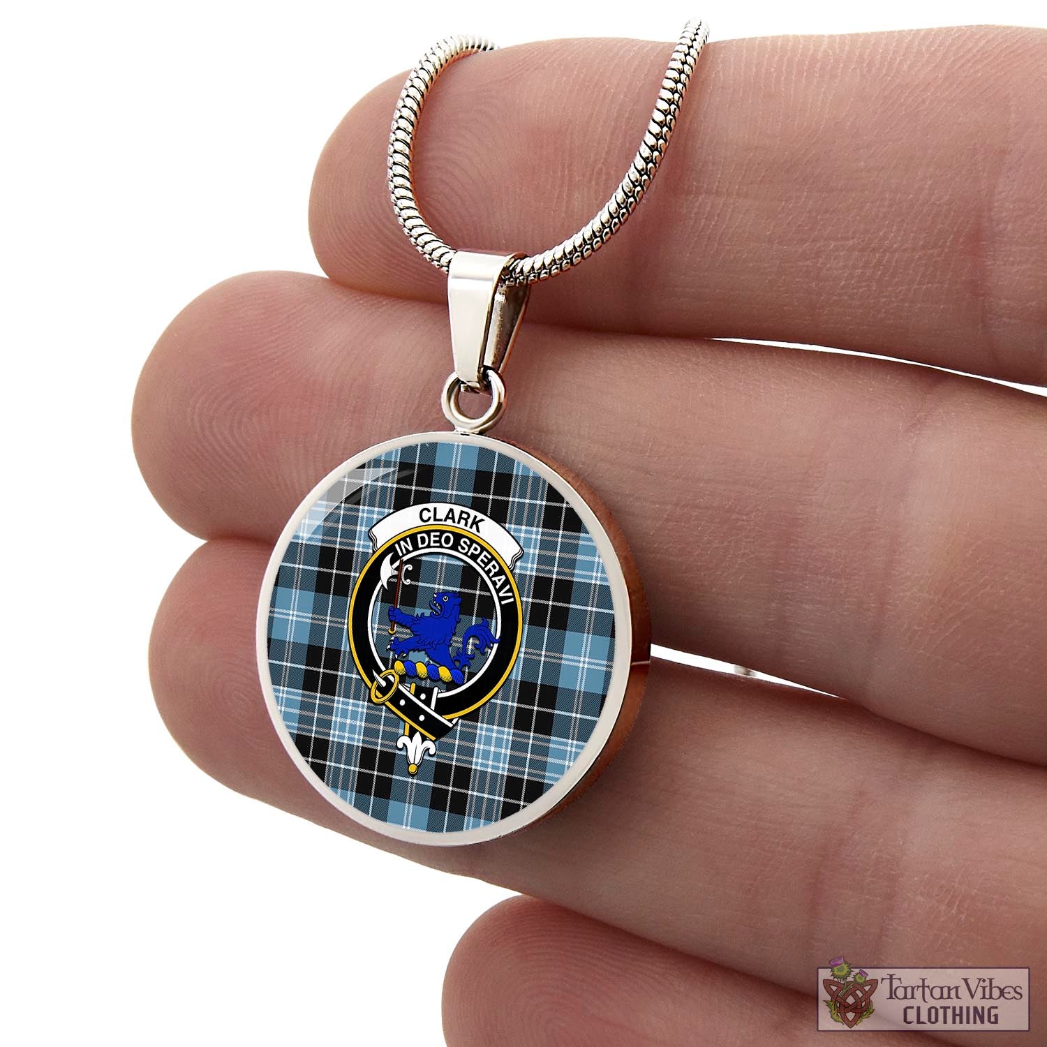 Tartan Vibes Clothing Clark (Lion) Ancient Tartan Circle Necklace with Family Crest