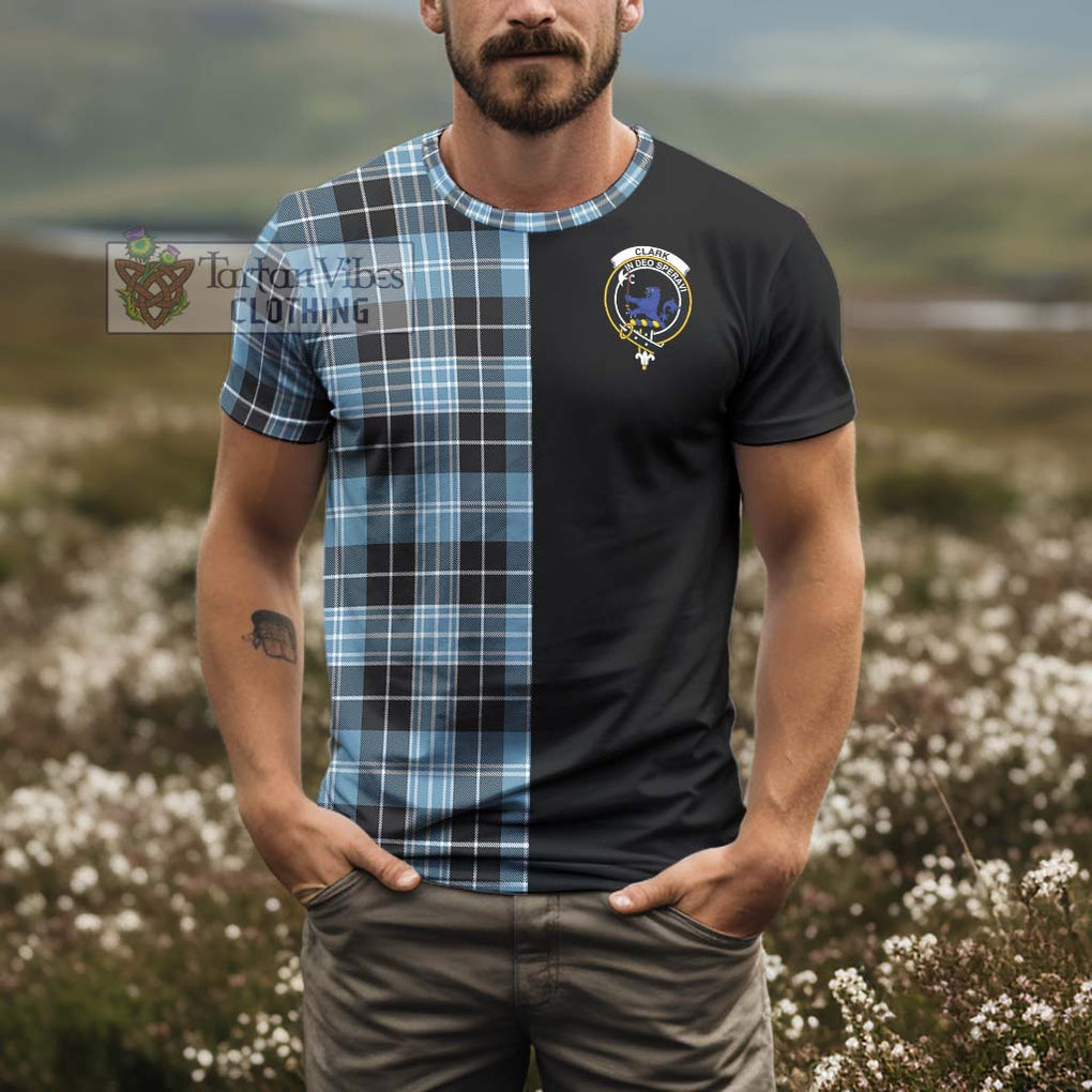 Clark (Lion) Ancient Tartan T-Shirt with Family Crest and Half Of Me Style - Tartanvibesclothing Shop