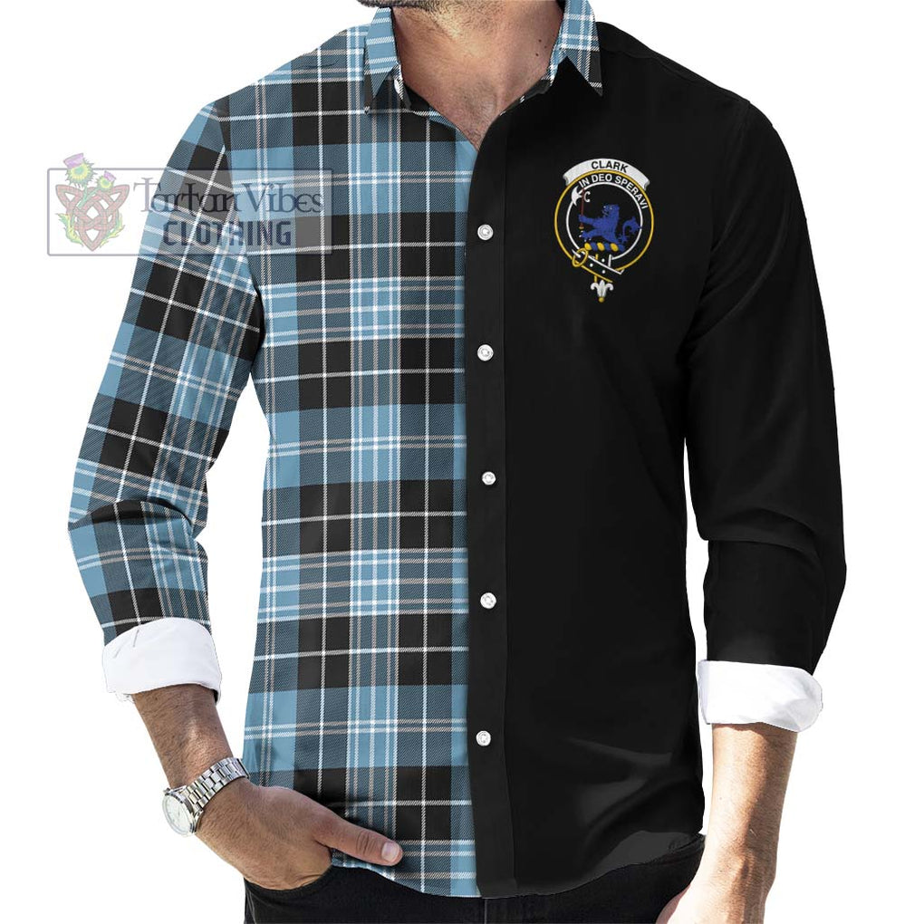 Clark (Lion) Ancient Tartan Long Sleeve Button Shirt with Family Crest and Half Of Me Style - Tartanvibesclothing Shop