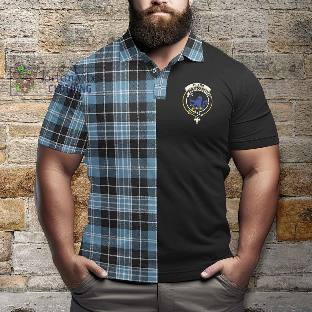 Clark (Lion) Ancient Tartan Polo Shirt with Family Crest and Half Of Me Style - Tartanvibesclothing Shop