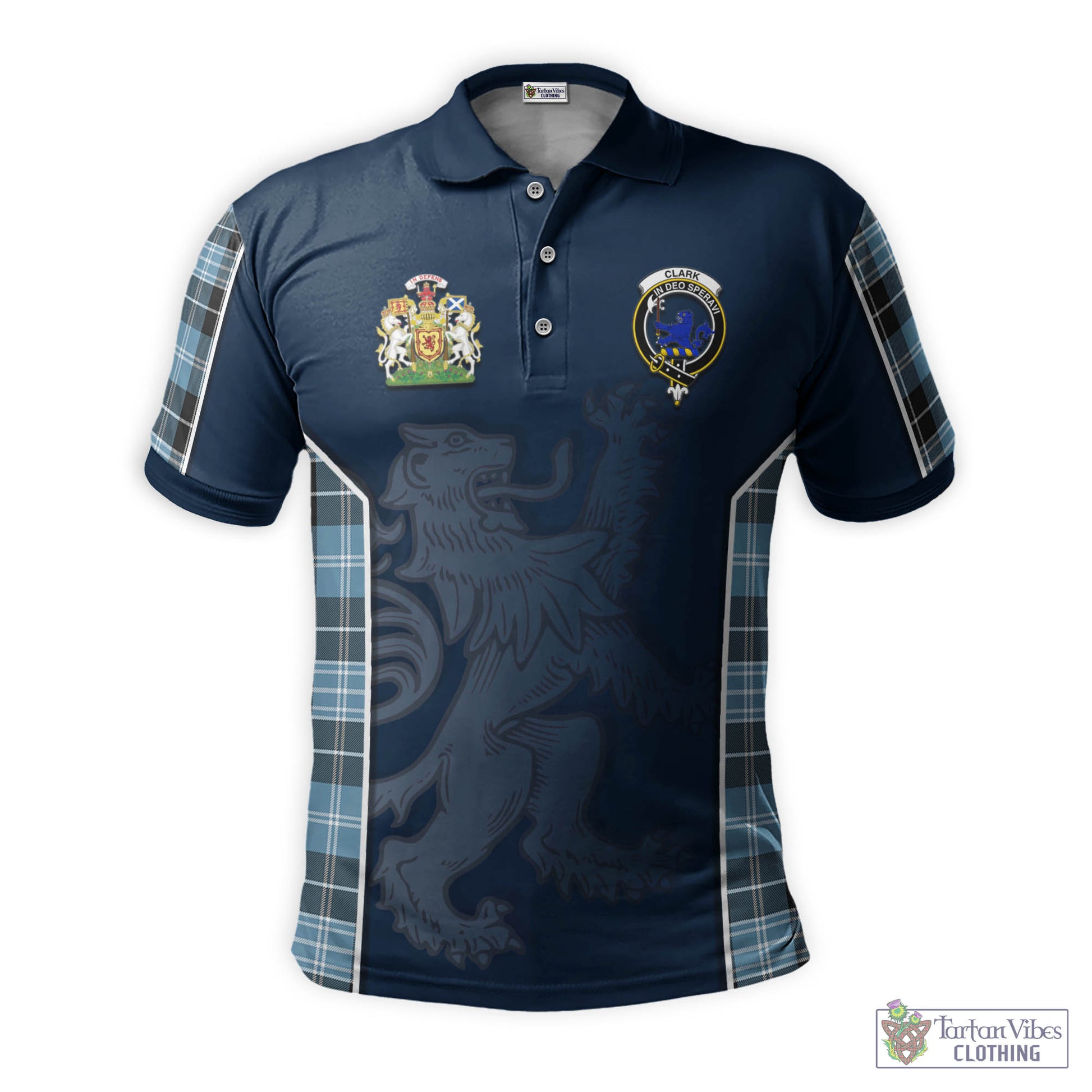 Tartan Vibes Clothing Clark (Lion) Ancient Tartan Men's Polo Shirt with Family Crest and Lion Rampant Vibes Sport Style