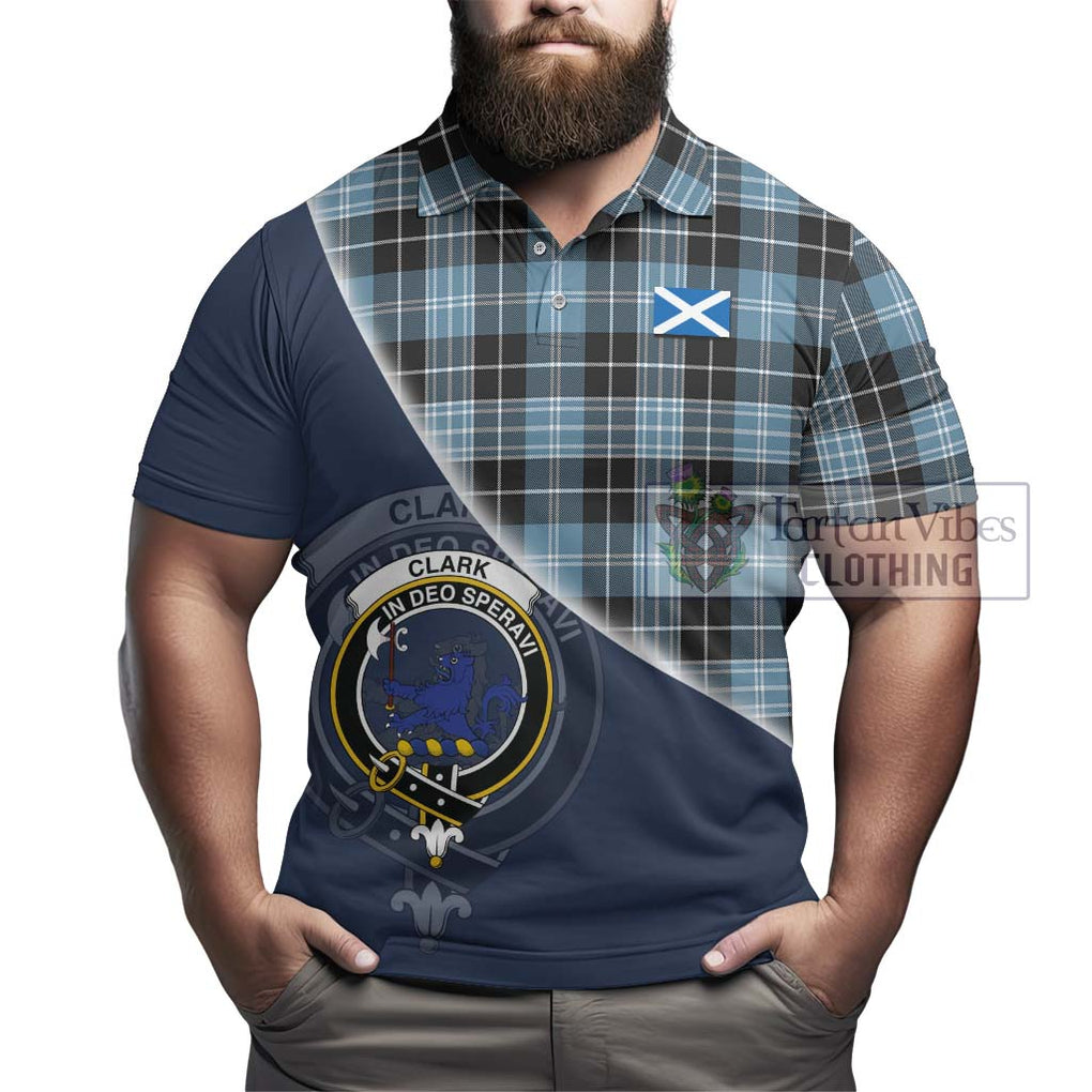 Clark (Lion) Ancient Tartan Polo Shirt with Personalised National Flag and Family Crest Half Style - Tartanvibesclothing Shop