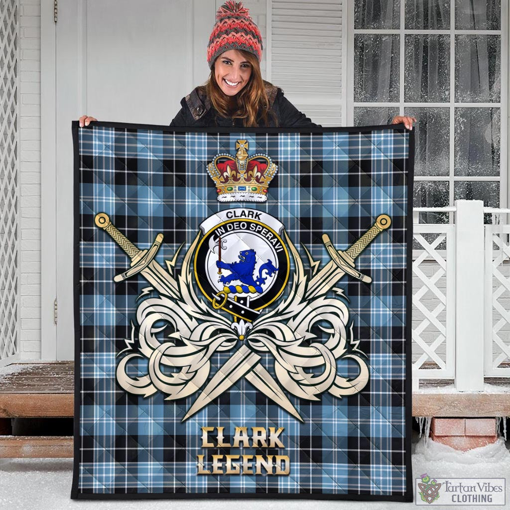 Tartan Vibes Clothing Clark (Lion) Ancient Tartan Quilt with Clan Crest and the Golden Sword of Courageous Legacy