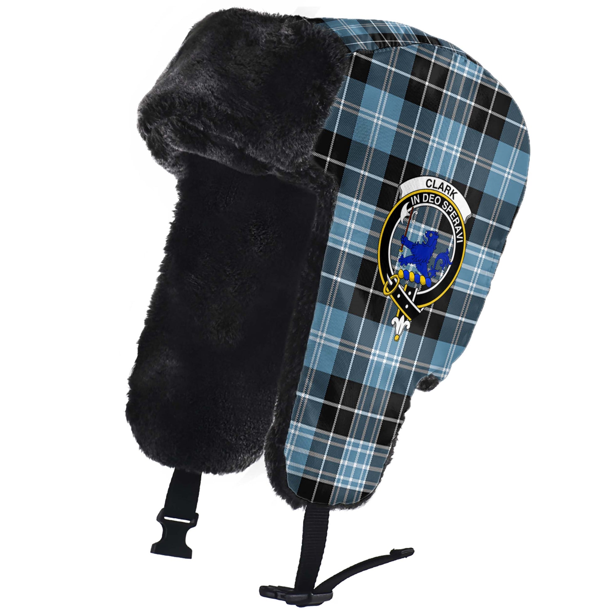 Clark (Lion) Ancient Tartan Winter Trapper Hat with Family Crest - Tartanvibesclothing