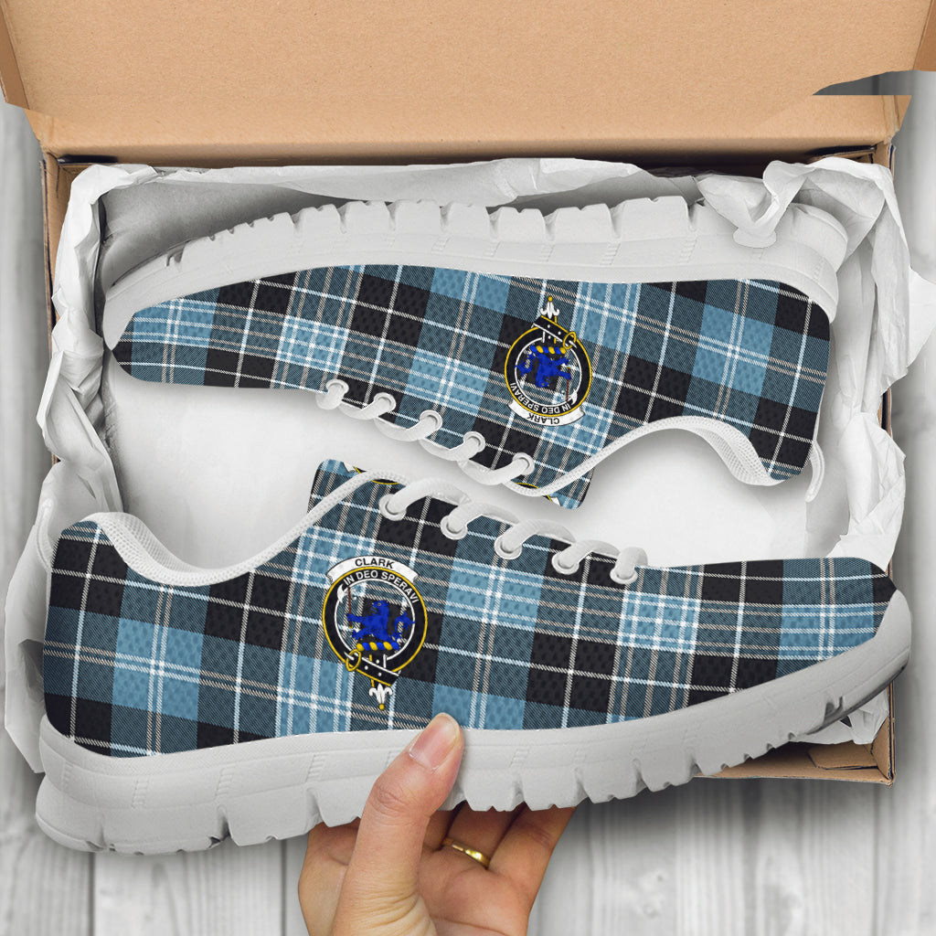 Clark (Lion) Ancient Tartan Sneakers with Family Crest - Tartan Vibes Clothing