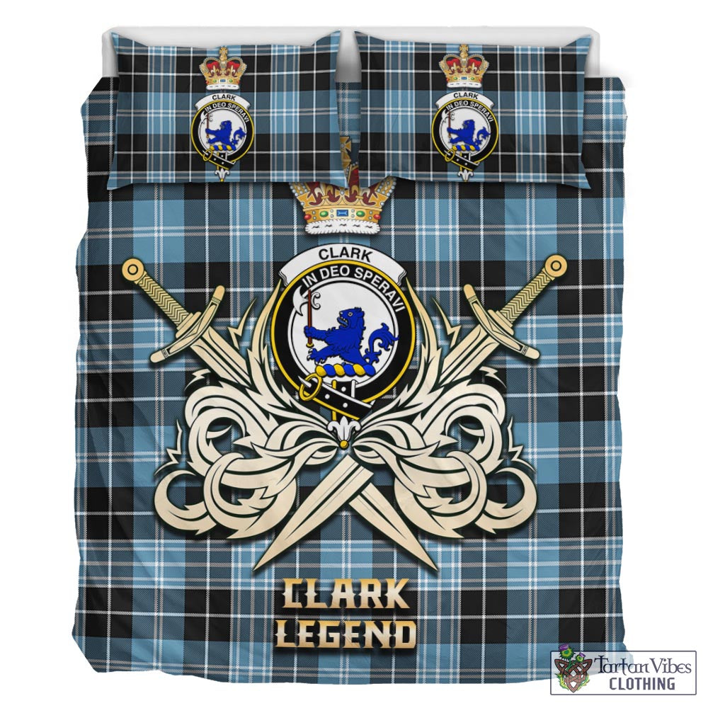 Tartan Vibes Clothing Clark (Lion) Ancient Tartan Bedding Set with Clan Crest and the Golden Sword of Courageous Legacy