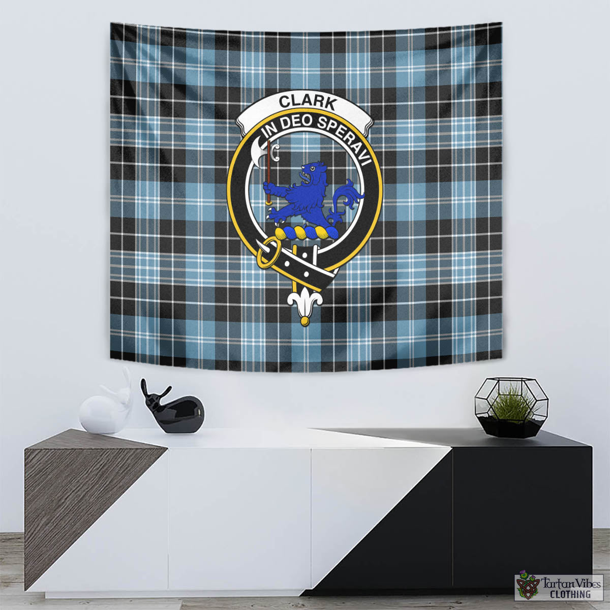 Tartan Vibes Clothing Clark (Lion) Ancient Tartan Tapestry Wall Hanging and Home Decor for Room with Family Crest