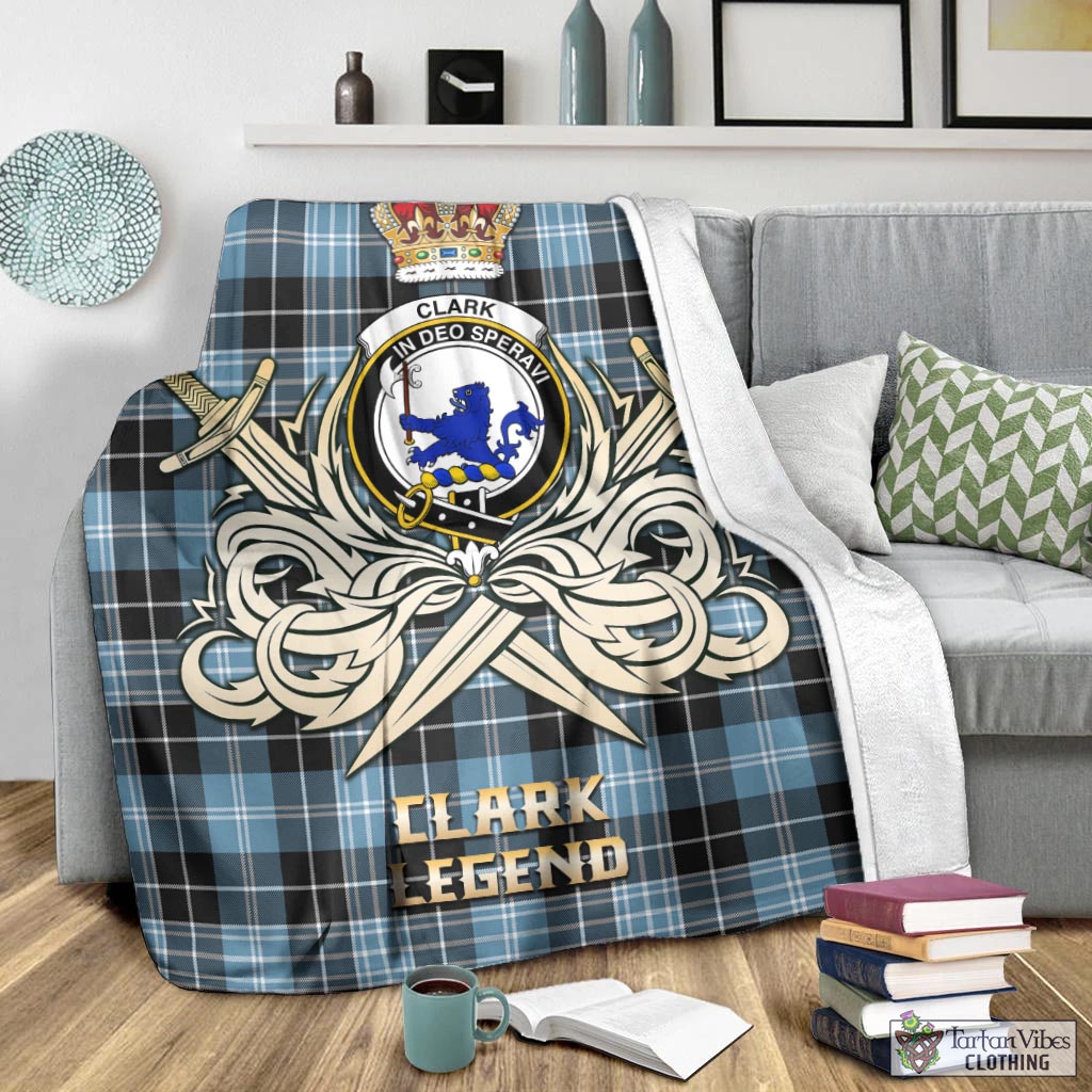 Tartan Vibes Clothing Clark (Lion) Ancient Tartan Blanket with Clan Crest and the Golden Sword of Courageous Legacy