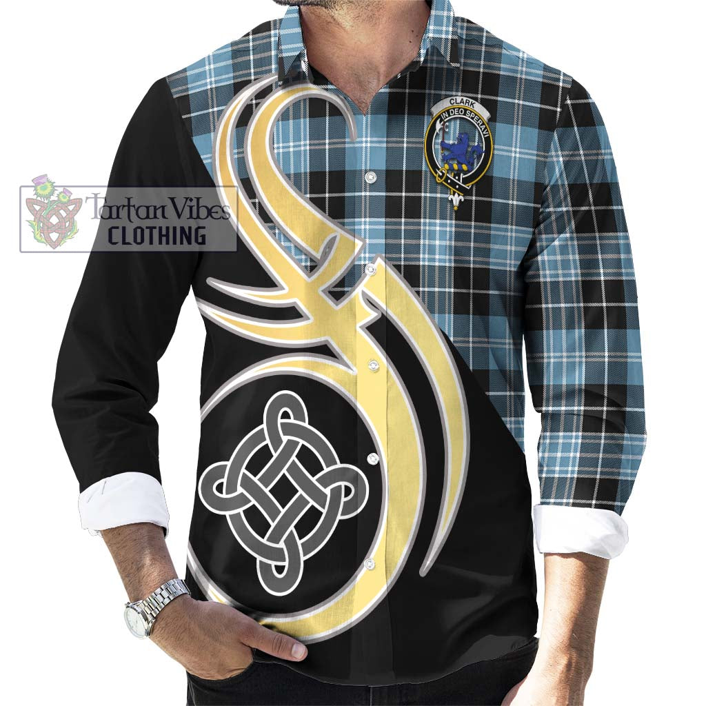 Clark (Lion) Ancient Tartan Long Sleeve Button Shirt with Family Crest and Celtic Symbol Style - Tartan Vibes Clothing