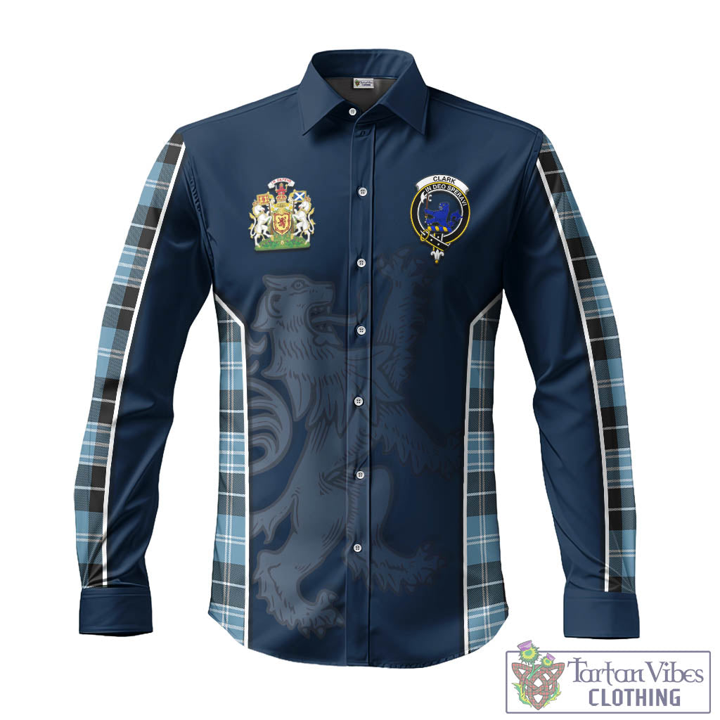 Tartan Vibes Clothing Clark (Lion) Ancient Tartan Long Sleeve Button Up Shirt with Family Crest and Lion Rampant Vibes Sport Style