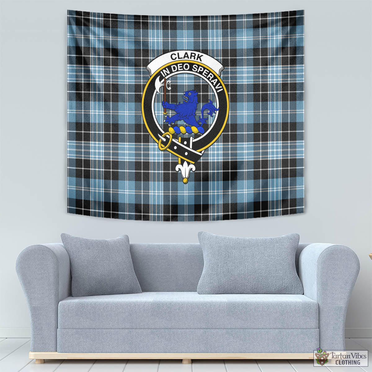 Tartan Vibes Clothing Clark (Lion) Ancient Tartan Tapestry Wall Hanging and Home Decor for Room with Family Crest