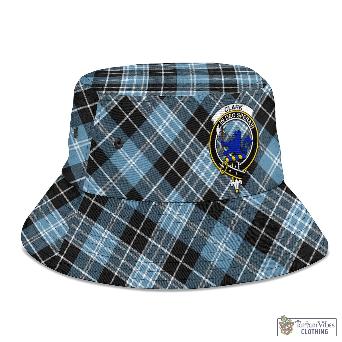 Tartan Vibes Clothing Clark (Lion) Ancient Tartan Bucket Hat with Family Crest