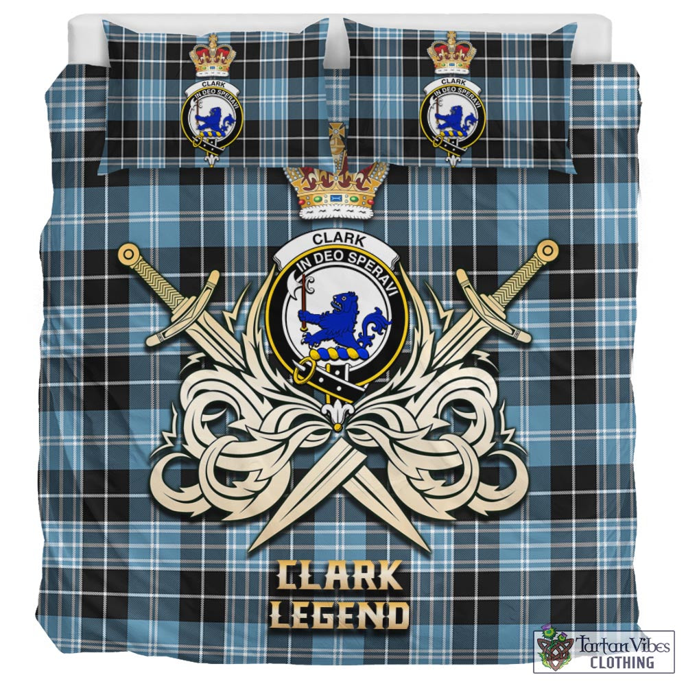 Tartan Vibes Clothing Clark (Lion) Ancient Tartan Bedding Set with Clan Crest and the Golden Sword of Courageous Legacy