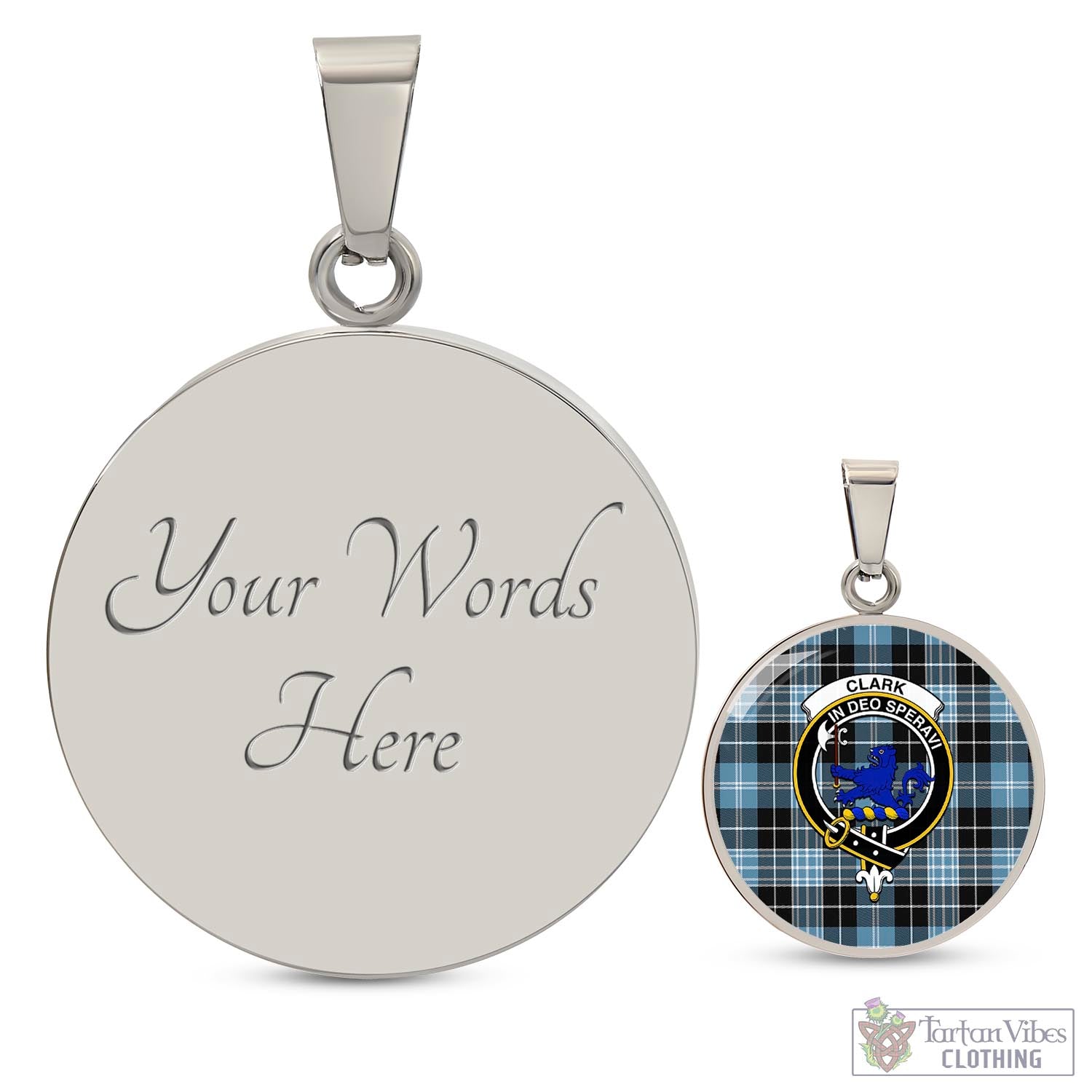 Tartan Vibes Clothing Clark (Lion) Ancient Tartan Circle Necklace with Family Crest