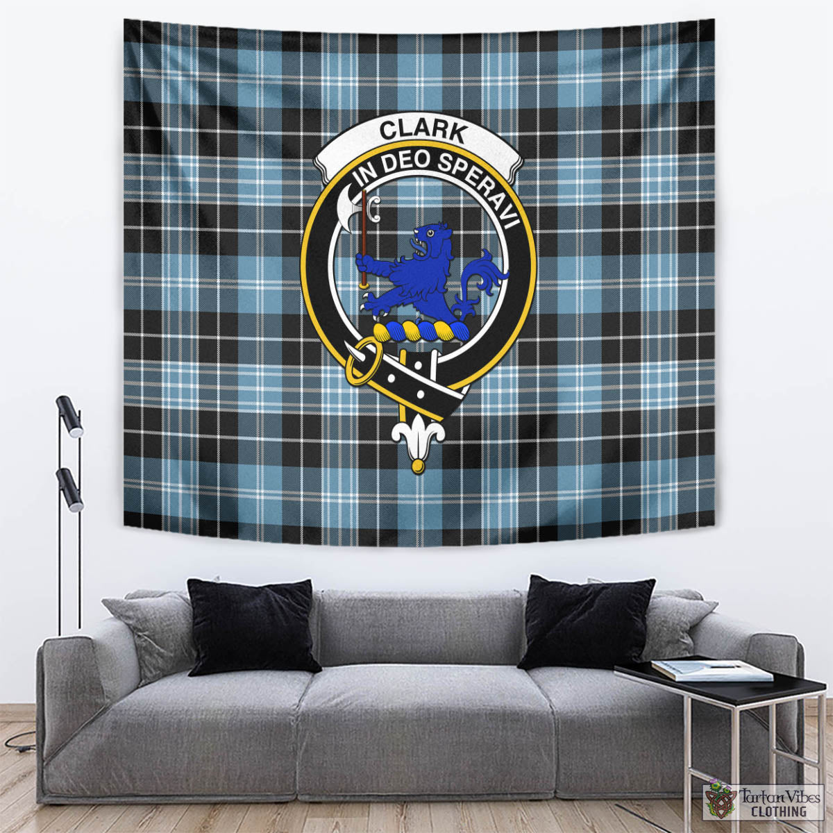 Tartan Vibes Clothing Clark (Lion) Ancient Tartan Tapestry Wall Hanging and Home Decor for Room with Family Crest