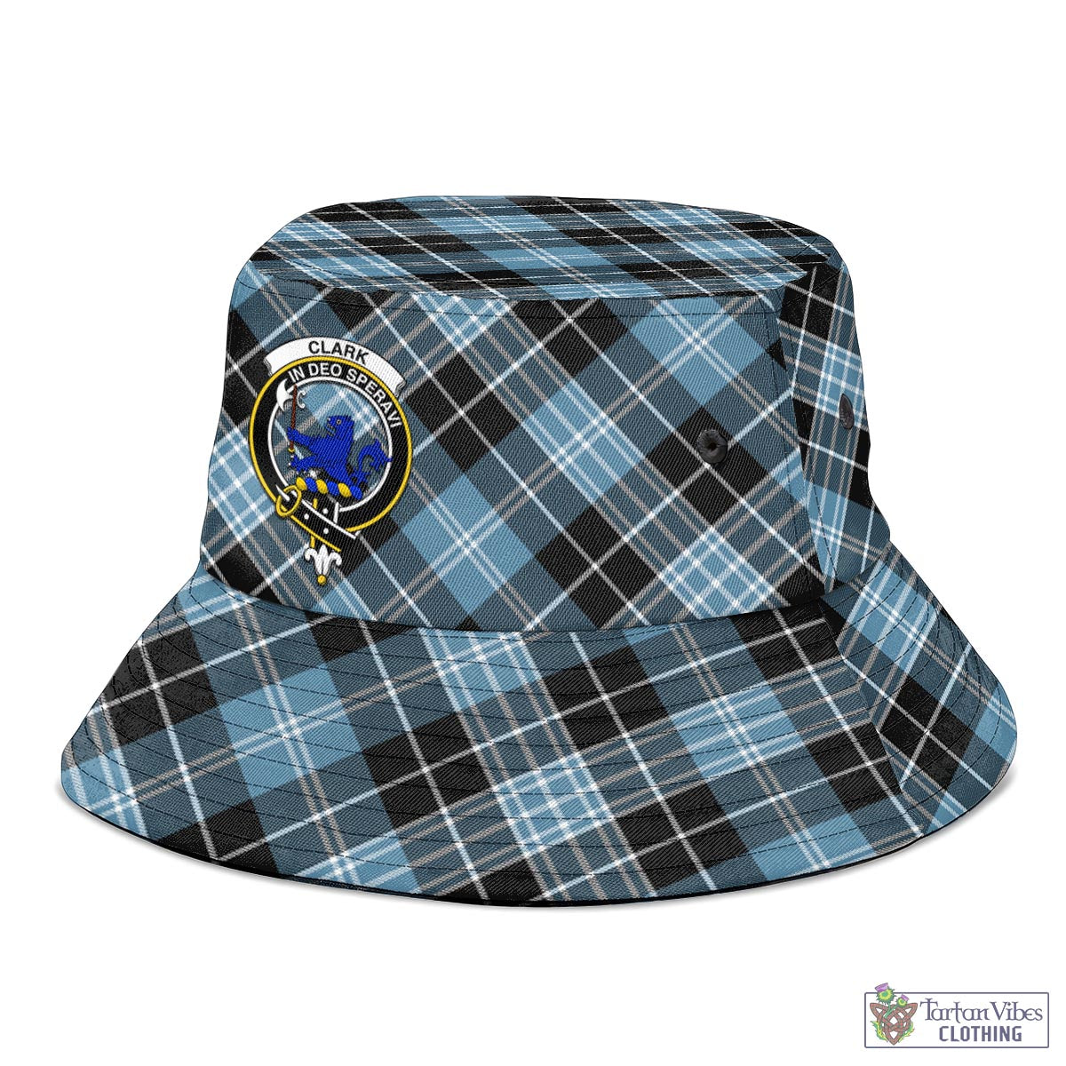 Tartan Vibes Clothing Clark (Lion) Ancient Tartan Bucket Hat with Family Crest