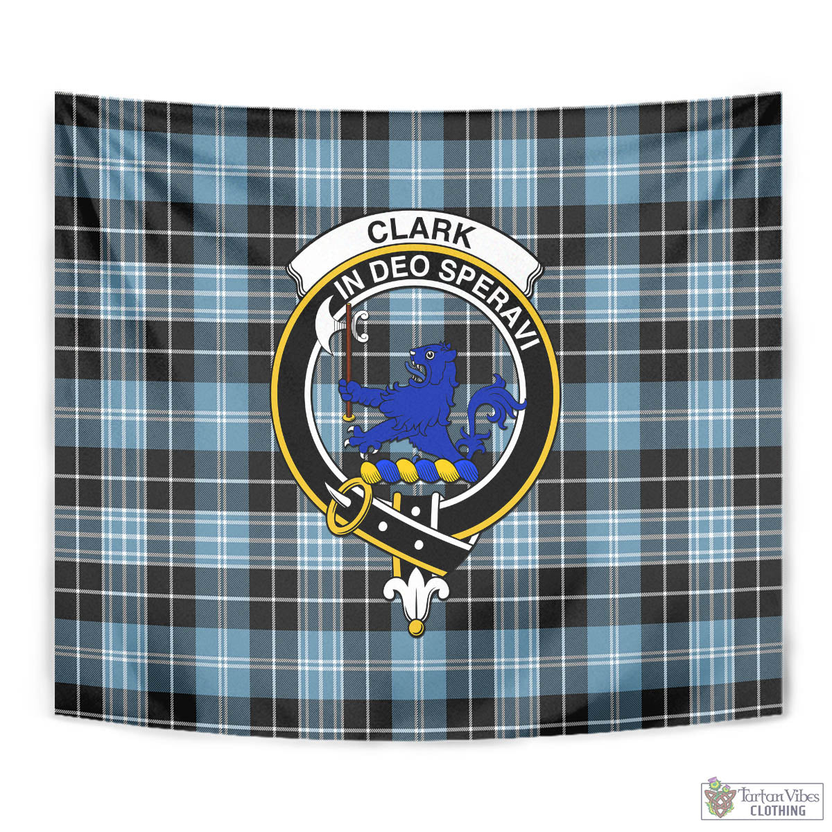 Tartan Vibes Clothing Clark (Lion) Ancient Tartan Tapestry Wall Hanging and Home Decor for Room with Family Crest