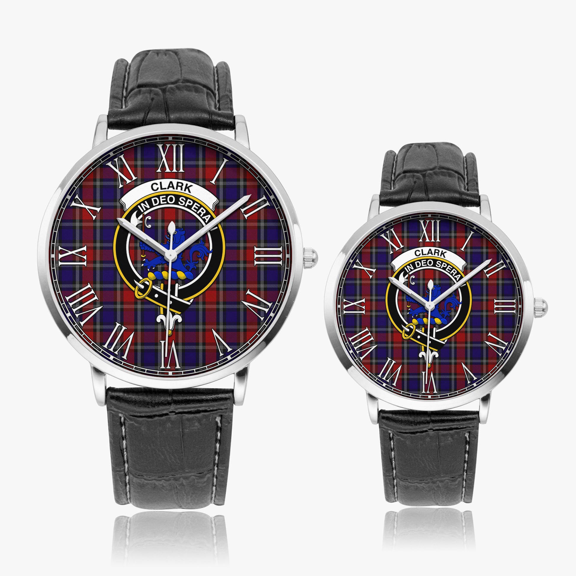 Clark (Lion) Red Tartan Family Crest Leather Strap Quartz Watch - Tartanvibesclothing