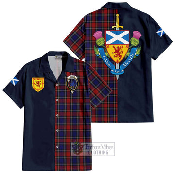 Clark (Lion) Red Tartan Short Sleeve Button Shirt Alba with Scottish Lion Royal Arm Half Style