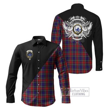 Clark (Lion) Red Tartan Long Sleeve Button Shirt with Family Crest and Military Logo Style