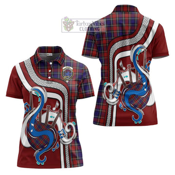 Clark (Lion) Red Tartan Women's Polo Shirt with Epic Bagpipe Style