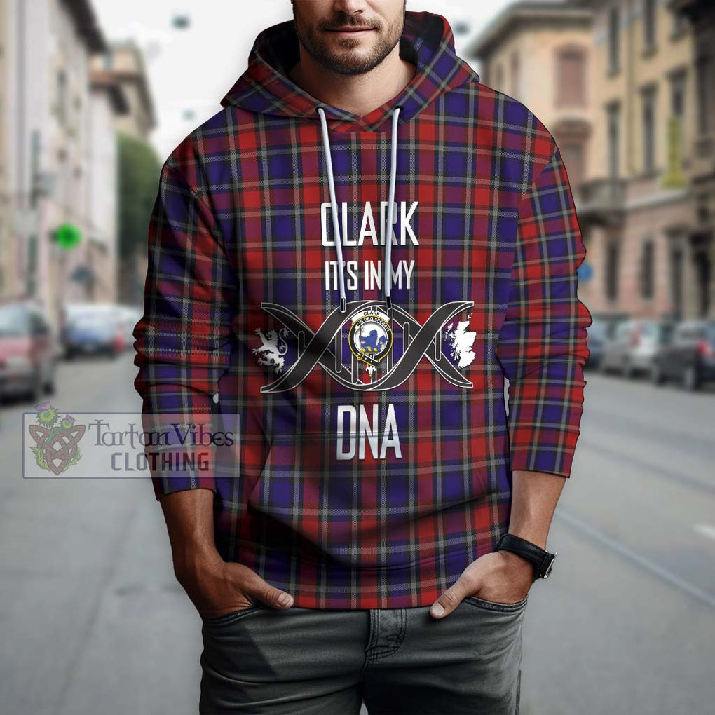 Clark (Lion) Red Tartan Hoodie with Family Crest DNA In Me Style Pullover Hoodie - Tartanvibesclothing Shop