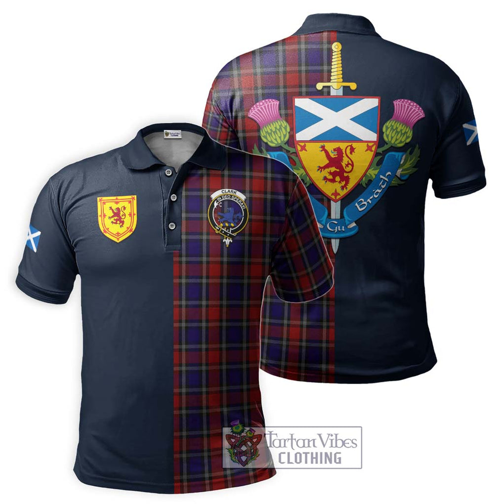 Tartan Vibes Clothing Clark (Lion) Red Tartan Polo Shirt with Scottish Lion Royal Arm Half Style