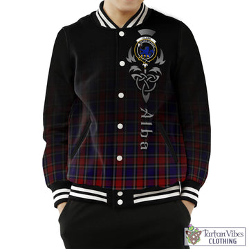 Clark (Lion) Red Tartan Baseball Jacket Featuring Alba Gu Brath Family Crest Celtic Inspired