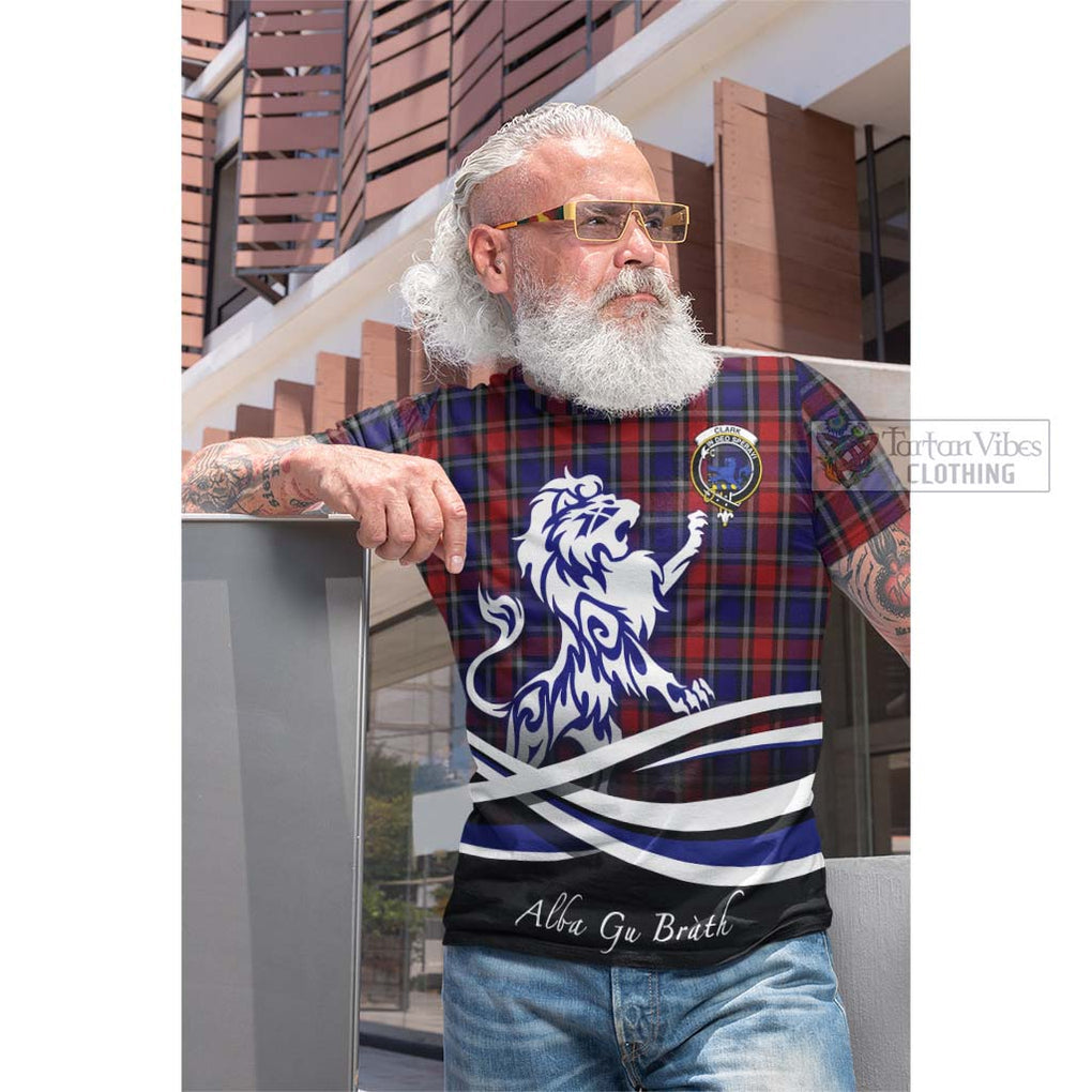 Tartan Vibes Clothing Clark (Lion) Red Tartan Cotton T-shirt with Alba Gu Brath Regal Lion Emblem