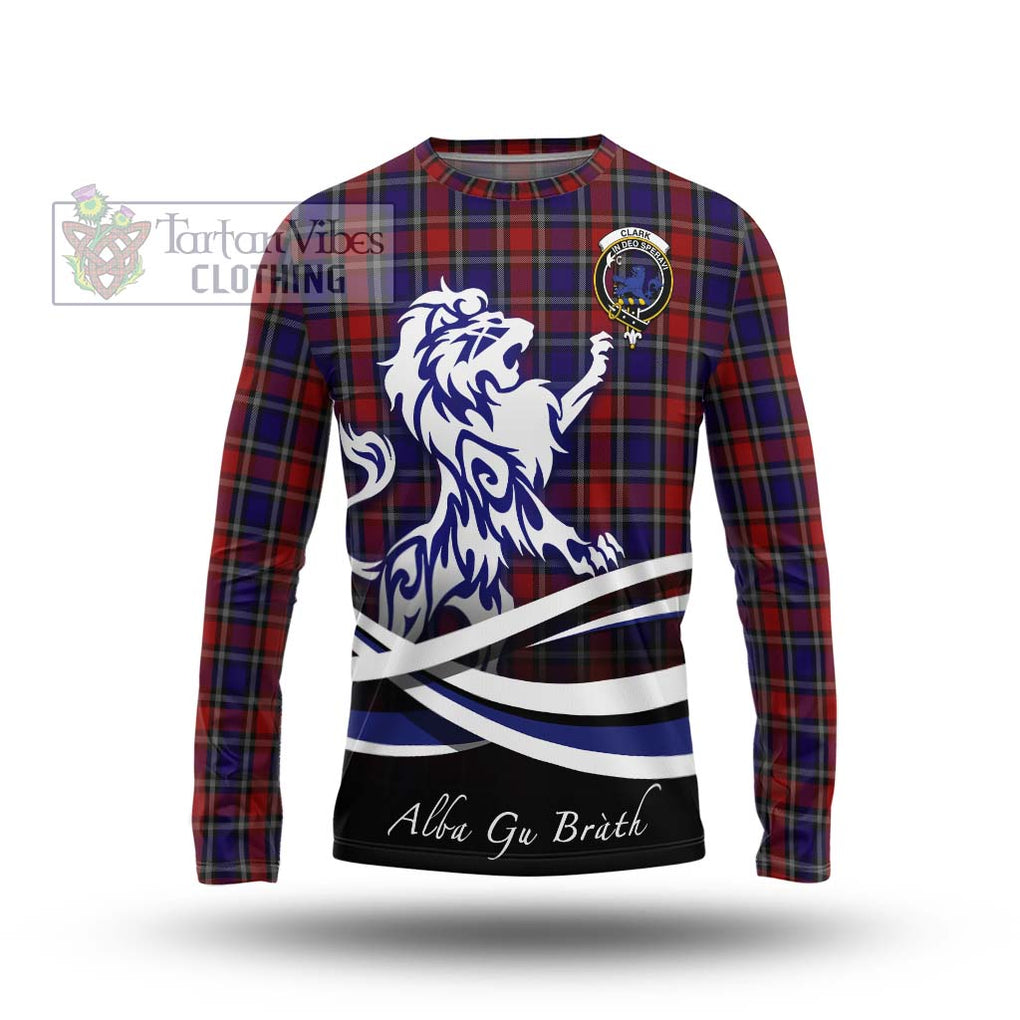 Clark (Lion) Red Tartan Long Sleeve T-Shirt with Alba Gu Brath Regal Lion Emblem Unisex - Tartanvibesclothing Shop