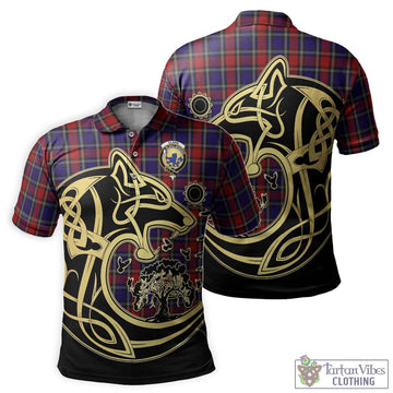 Clark (Lion) Red Tartan Polo Shirt with Family Crest Celtic Wolf Style