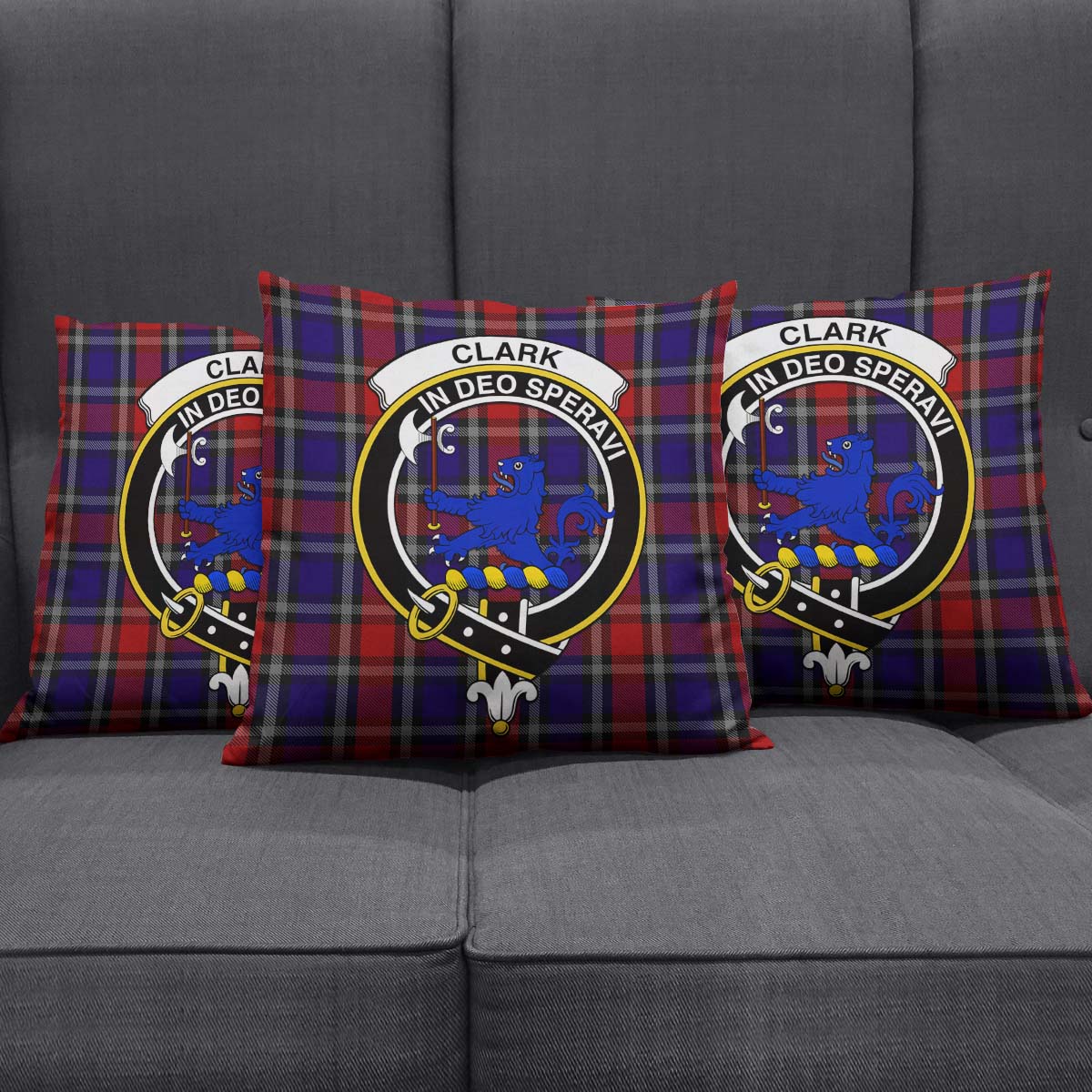 Clark (Lion) Red Tartan Pillow Cover with Family Crest Square Pillow Cover - Tartanvibesclothing